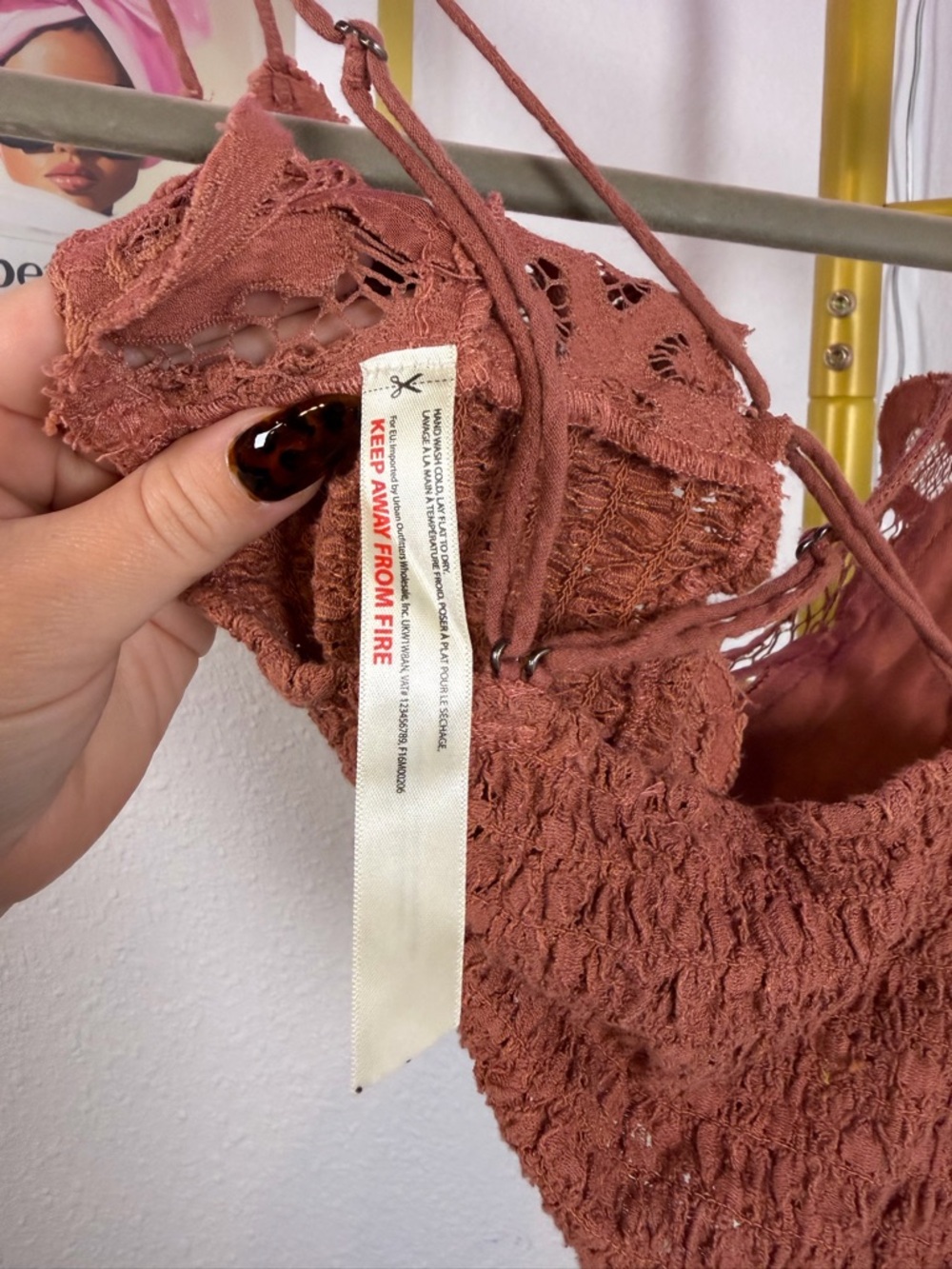 Free People Lace Bralette Cami in Rust - Women Tops Medium - Picture 4 of 5